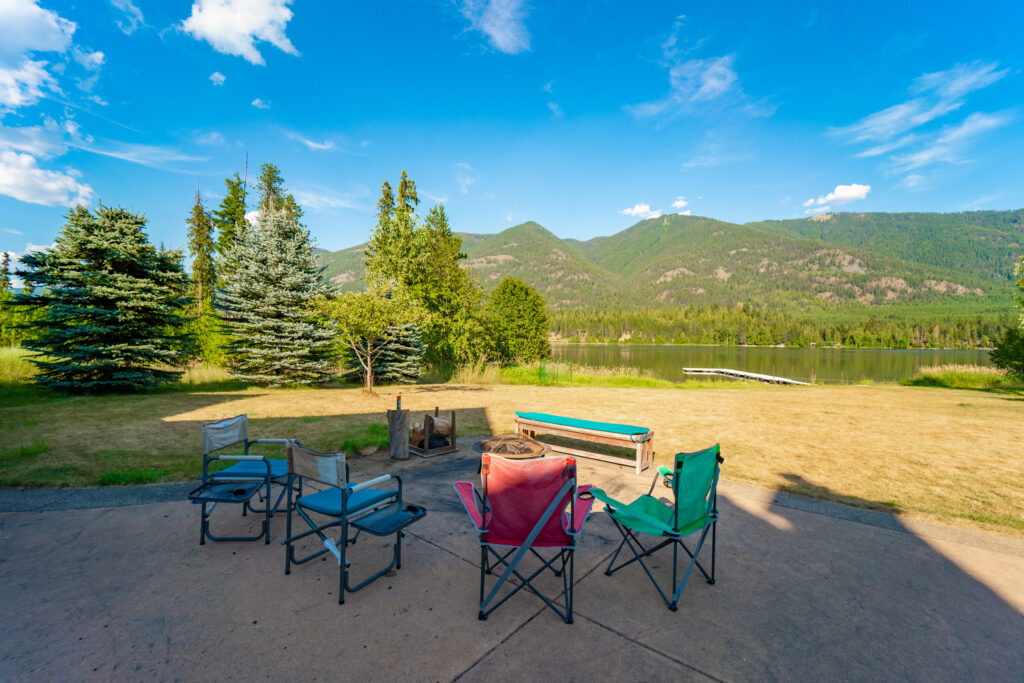 Shangrilog Bull Lake cabin near Troy MT — group vacation rental sleeping 10 guests with private dock
